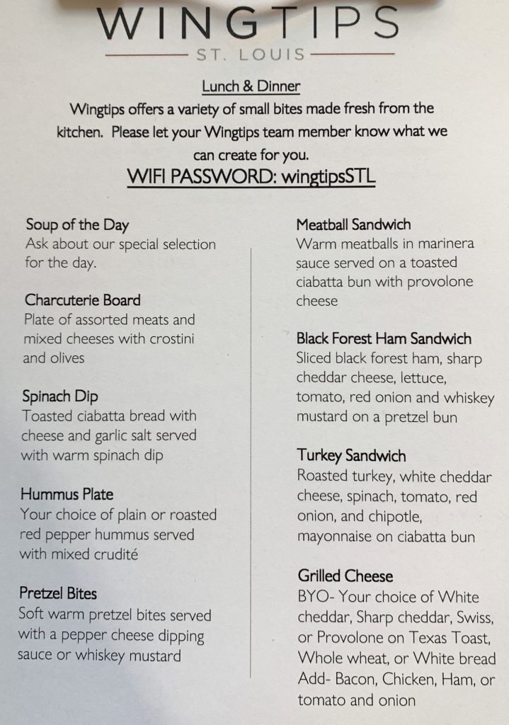 Wingtips Lounge Food Menu 
STL