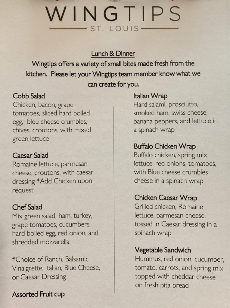 Wingtips Lounge Food Menu STL