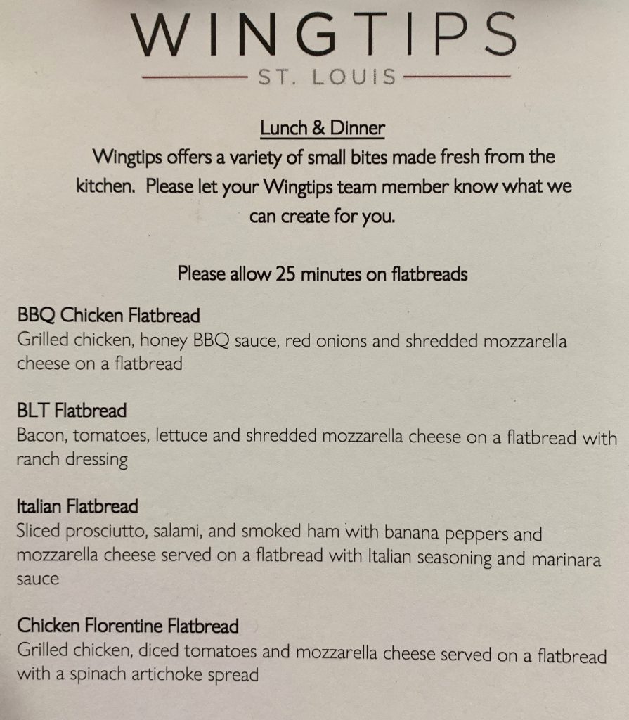 Wingtips Lounge Food Menu STL