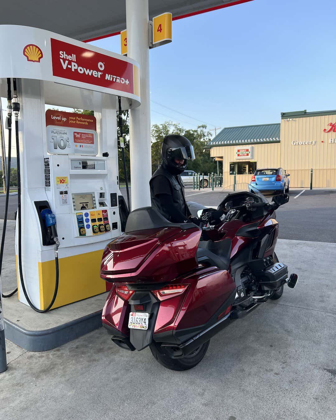 Getting gas on our cross country motrocycle trip