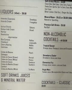 Drink Menu Ocean Albatros Antartica
