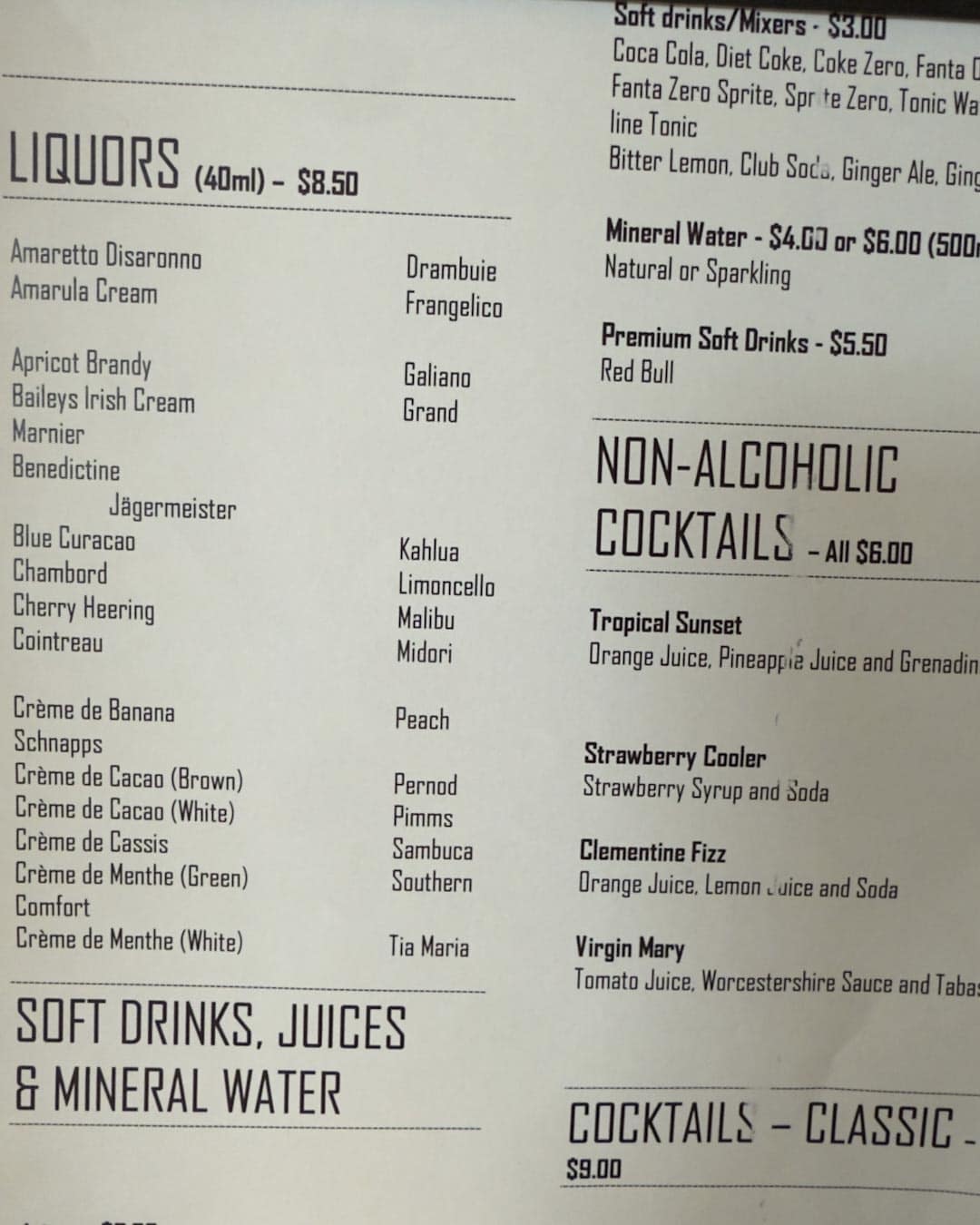Drink Menu Ocean Albatros Antartica