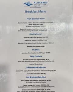 Breakfast Menu Ocean Albatros Antartica