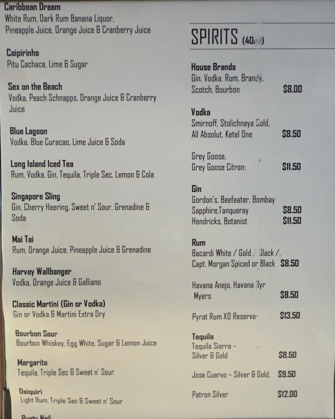 Drink Menu Ocean Albatros Antartica
