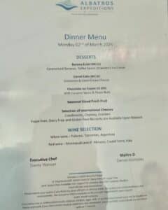 Menu Ocean Albatros Antartica