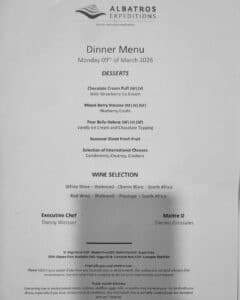 Menu Ocean Albatros Antartica