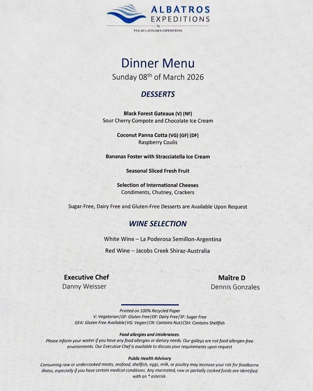 Food on Ocean Albatros